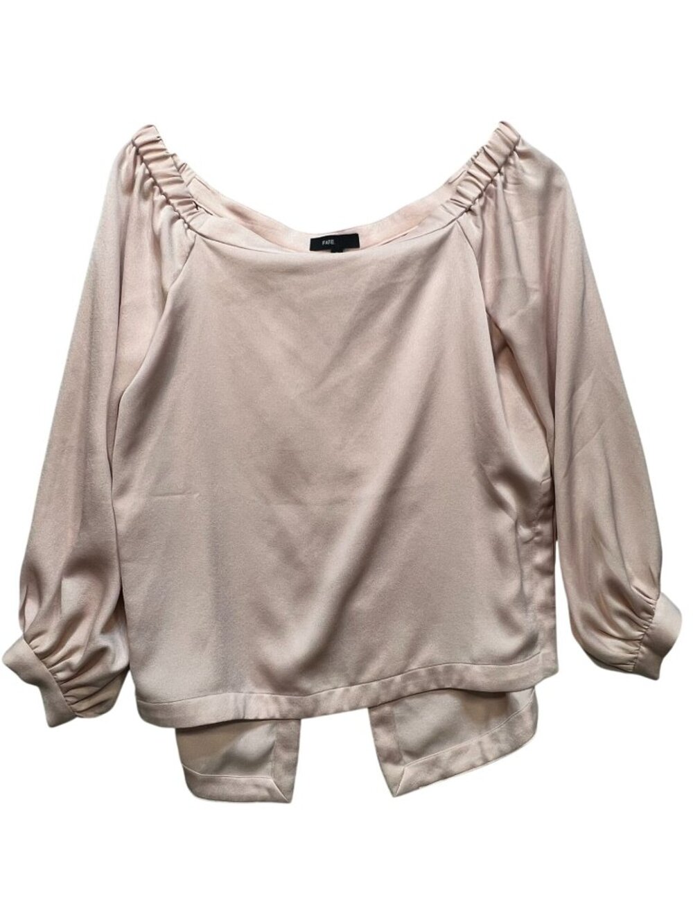 Fate Women's Satin Off The Shoulder Top Long Sleeve Back Slit Size S Dusty Rose